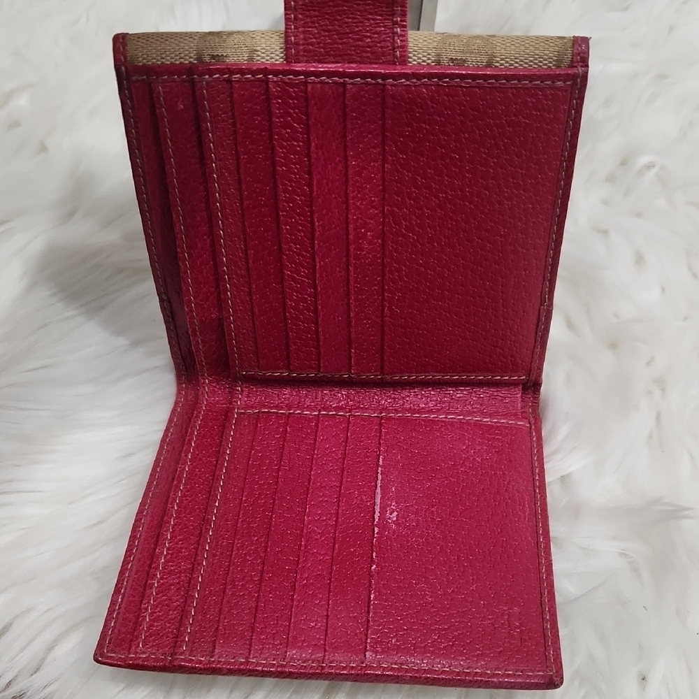 🤎▪️Gucci▪️ Beige and Red Women's Canvas Red Leather Trim Wallet - Picture 8 of 16